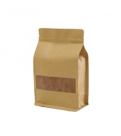 Kraft/PE 8 Side Seal W/Window Stand Up Pouch 18*28+8cm