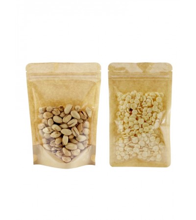 Kraft/ Front Side Clear Stand Up Pouch 9*14+3cm 